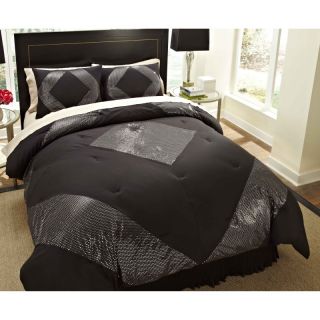 Divatex Home Fashions Shiny Dot Hem Bedding Set   Black and Silver   463438