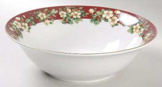 Sakura Splendor Burgundy 9 Round Vegetable Bowl, Fine China Dinnerware   White