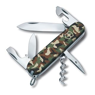 Spartan Camo (CamoDimensions 3.8 inches high x 1.1 inches wide x 0.8 inches deepWeight 0.15 poundsIncludes Large blade, small blade, can opener, small screwdriver, cap lifter, screwdriver, corkscrew, witre stripper, reamer, tweezers, toothpick, key rin