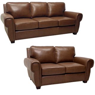 Megan Brown Italian Leather Sofa And Leather Loveseat