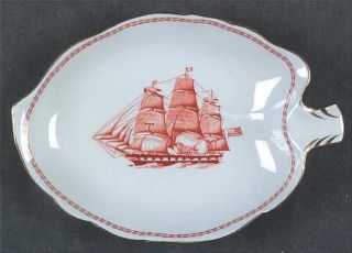 Spode Trade Winds Red 7 Leaf Dish, Fine China Dinnerware   Red Bands And Ships,