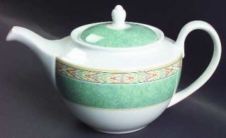 Wedgwood Aztec Teapot & Lid, Fine China Dinnerware   Home Collection,Green Band,