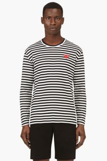 Comme Des Garons Play Black And White Striped Heart Logo T_shirt