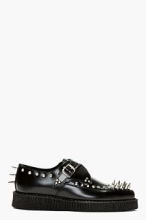 Underground  Exclusive _ Black Buffed Leather Spike And Stud Platform Shoes