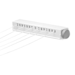 Extendable 6 line Clothesline (White/grey6 line extendable clotheslineAutomatically retracting lineSix (6) sturdy nylon linesEasy to cleanExtend out 12 feet for use indoors or outdoorsCombined 72 linear feet of drying spaceMaterials NylonDimensions 16.5