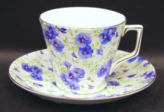 Lord Nelson Pansy Flat Cup & Saucer Set, Fine China Dinnerware   Blue Pansies,Gr