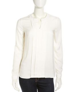 Pleated Long Sleeve Top, Ivory
