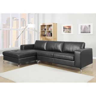 Lazenby Black Leather Modern Sectional Sofa