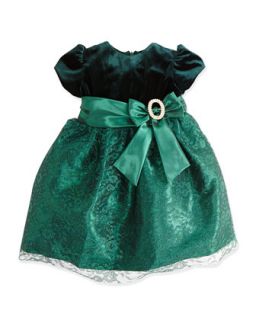 Velvet Bodice Glitter Skirt Dress, Green, 4 6X