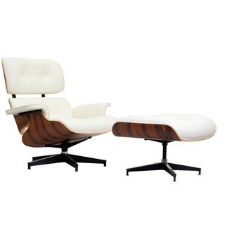 Eaze White Leather/ Palisander Wood Lounge Chair