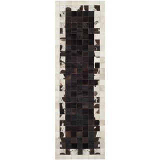 Safavieh Hand woven Studio Leather Ivory/ Dark Brown Leather Rug (23 X 7)