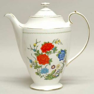 John Aynsley Famille Rose Coffee Pot & Lid, Fine China Dinnerware   Orange,Blue&