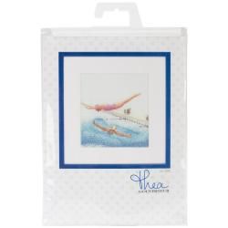 Swimming On Aida Counted Cross Stitch Kit  6 1/4 X6 3/4 18 Count