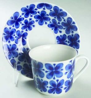 Rorstrand Mon Amie Flat Cup & Saucer Set, Fine China Dinnerware   Blue Flower Ba