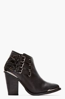 Jeffrey Campbell Black Washed Leather And Gunmetal Westin Boots