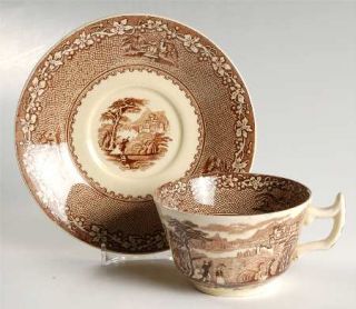 Royal Staffordshire Jenny Lind All Brown (Round) Flat Cup & Saucer Set, Fine Chi