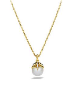 David Yurman Starburst Pearl Pendant with Diamonds in Gold on Chain   No Color