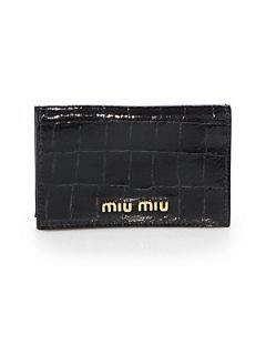 Miu Miu St. Cocco Patent Crocodile Embossed Leather Card Case   Black