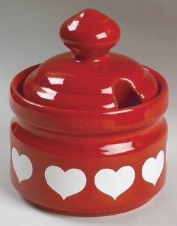 Waechtersbach Heart Sugar Bowl & Lid, Fine China Dinnerware   Red/White/Pink Hea