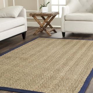 Hand woven Sisal Natural/ Blue Seagrass Rug (6 Square)