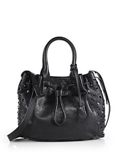 ELA Scandi Drawstring Leather Bucket Bag   Black