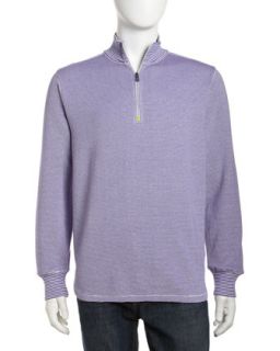 Striped Zip Mock Neck Pullover, Lavender