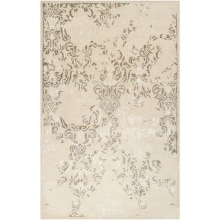 Hand tufted Solara Antique White Distressed Damask Wool Rug (2 X 3)