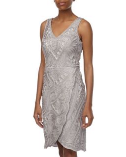 Passamenterie Wrap Cocktail Dress, Platinum