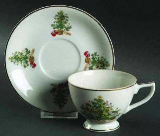 Lefton Christmas Tree Footed Cup & Saucer Set, Fine China Dinnerware   Tree