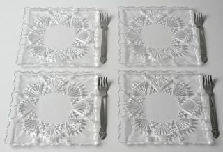Godinger Crystal Freedom (Set of 4) 7 Square Plate & Pastry Fork   Vertical & F