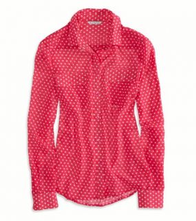 Pink AE Printed Chiffon Button Down Shirt, Womens XXS