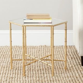 Safavieh Treasures Kerri Gold/ Mirror Top Accent Table (Gold and mirror topMaterials Iron and mirrorDimensions 17 inches high x 20 inches wide x 17.2 inches deepThis product will ship to you in 1 box.Assembly Required )