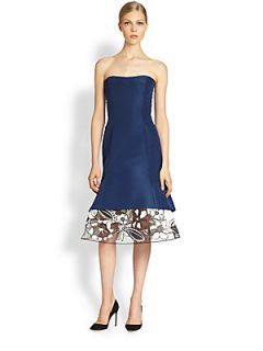 Carolina Herrera Strapless Silk Dress   Medium Blue