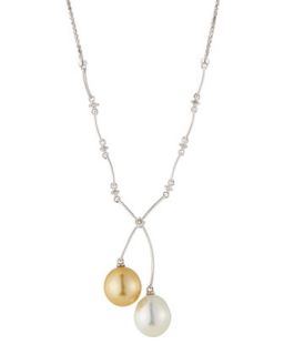 Diamond Station Pearl Drop Necklace