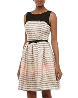 Dotted Stripe Fit and Flare Dress, Blush/Black