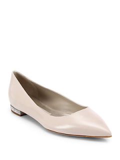 Burberry Halkin Leather Crystal Heel Ballet Flats   Pale Buff