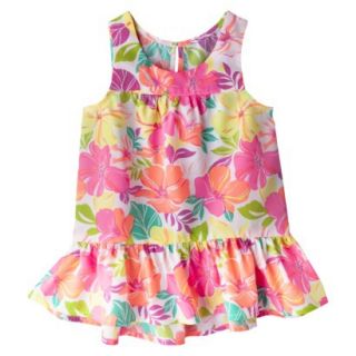 Cherokee Infant Toddler Girls Hawaiian Flower Drop Waist Tank Top   Neon 3T