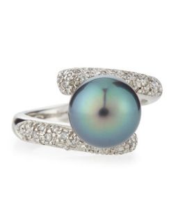 Diamond & Tahitian Black Pearl Coil Ring, Size 7