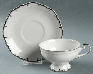 Bristol (Japan) Nobility Footed Cup & Saucer Set, Fine China Dinnerware   White