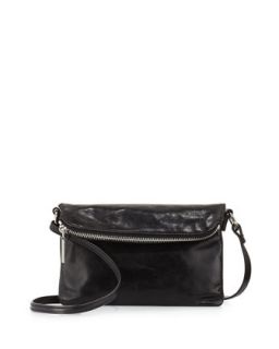 Lexi Glossy Tumbled Leather Crossbody Bag, Black