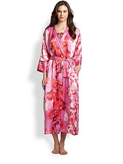 Oscar de la Renta Sleepwear Floral Print Charmeuse Robe   Pink Floral