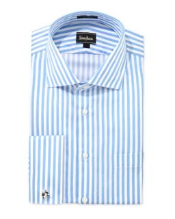 Classic Fit Regular Finish Herringbone Stripe Shirt, Blue