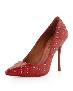 Studded Cannage Pointy Pump, Red
