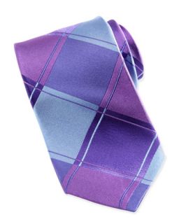 Large Plaid Purple Silk Tie, Purple