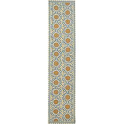 Hand hooked Majestic Ivory/ Blue Wool Runner (26 X 12) (IvoryPattern FloralMeasures 0.375 inch thickTip We recommend the use of a non skid pad to keep the rug in place on smooth surfaces.All rug sizes are approximate. Due to the difference of monitor co