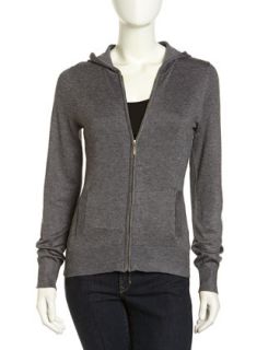 Hooded Zip Up Cardigan, Charcoal