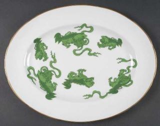 Wedgwood Chinese Tigers Green 13 Oval Serving Platter, Fine China Dinnerware  