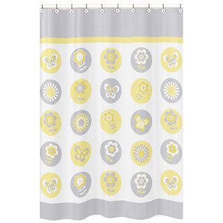 Mod Garden Fabric Shower Curtain (Gray, white and yellowMaterials Brushed micro fiber and 100 percent cottonDimensions 72 inches high x 72 inches wide Care instructions Machine washableShower hooks and liners not includedThe digital images we display h