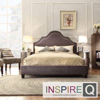Inspire Q Esmeral Ebony Chenille Nail Head Arch Curved Upholstered Bed