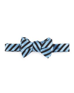 Thin Striped Textured Bow Tie, Blue